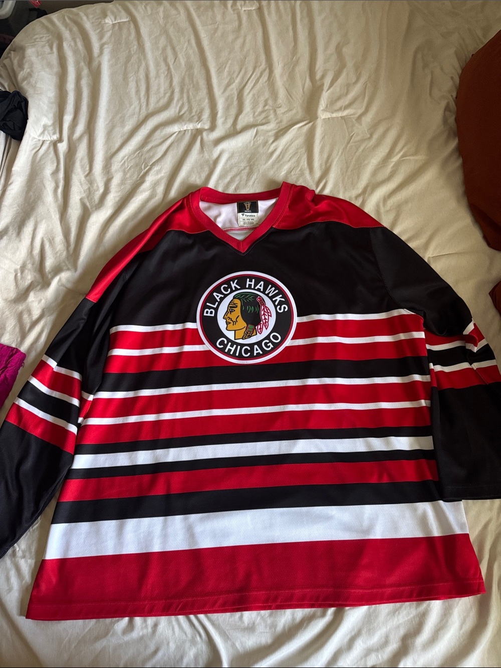 Fanatics Chicago Blackhawks Red & Black Striped Crewneck Sweater